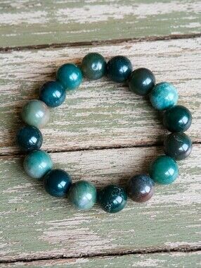 Indian Agate Beaded Stretch Bracelet | Green | Handmade